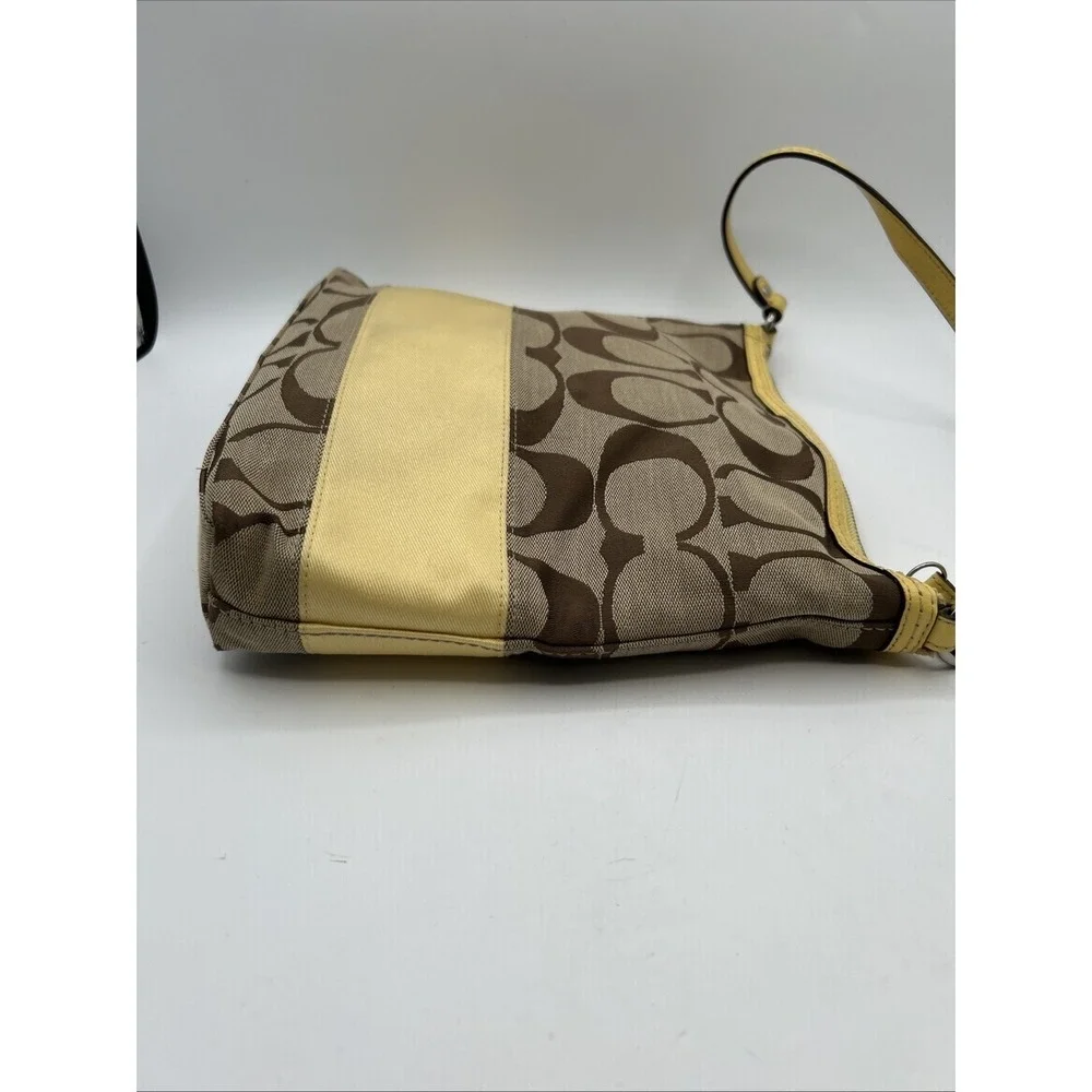 COACH Signature Khaki Canvas Logo CC Yellow Stripe Crossbody Bag  Y2K #F13674